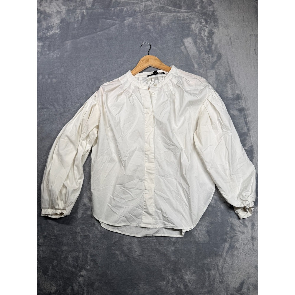 Marc New York by Andrew Marc Top Womens Small White Mandarin Collar Puff Sleeve
